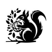 Squirrel logo. Squirrel with acorn silhouette icon on white background vector