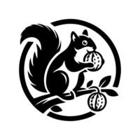 Squirrel logo. Squirrel with acorn silhouette icon on white background vector