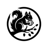 Squirrel logo. Squirrel with acorn silhouette icon on white background vector