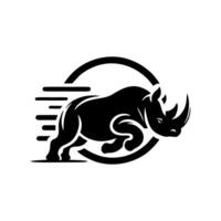 Rhino logo stock. illustration of a silhouette of a rhino standing on isolated white background vector