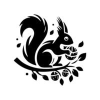 Squirrel logo. Squirrel with acorn silhouette icon on white background vector