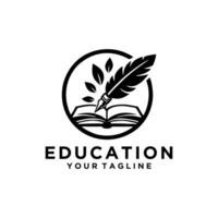 libro y bolígrafo logo para educación vector