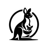 logo of a kangaroo carrying its child. black and white kangaroo vlogo vector