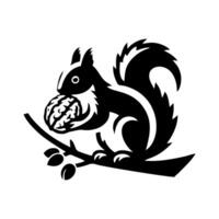 Squirrel logo. Squirrel with acorn silhouette icon on white background vector