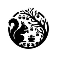 Squirrel logo. Squirrel with acorn silhouette icon on white background vector