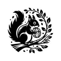 Squirrel logo. Squirrel with acorn silhouette icon on white background vector