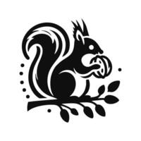 Squirrel logo. Squirrel with acorn silhouette icon on white background vector