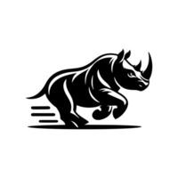 Rhino logo stock. illustration of a silhouette of a rhino standing on isolated white background vector