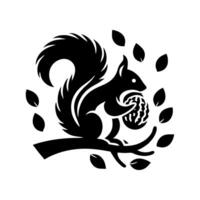 Squirrel logo. Squirrel with acorn silhouette icon on white background vector