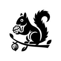 Squirrel logo. Squirrel with acorn silhouette icon on white background vector