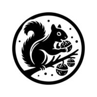 Squirrel logo. Squirrel with acorn silhouette icon on white background vector