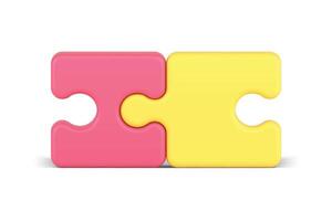 Jigsaw two different connection piece cooperation teamwork success communication 3d icon vector