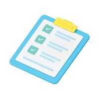 Check list clipboard choice decision document note organizer page to do checkmark 3d icon vector
