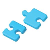 Jigsaw two apart piece blue disassembling combination incomplete connection 3d icon realistic vector