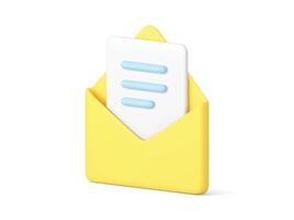 Letter yellow envelope incoming message document contact communication 3d icon realistic vector
