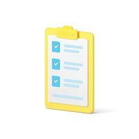 Clipboard with checklist checkmark complete task summary to do list 3d icon realistic vector