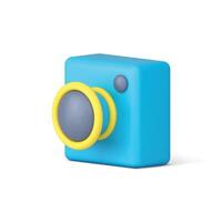 Photography camera blue vintage optical device with zoom lens capture 3d icon realistic vector