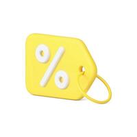 Discount yellow tag rope percent symbol shopping special offer 3d icon realistic illustration vector