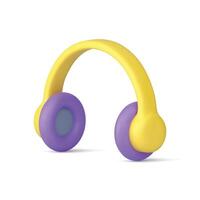 Earphones headphones purple music listening device audio equipment 3d icon realistic vector