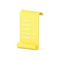 Receipt bill total invoice accounting banking transaction paper document yellow 3d icon vector