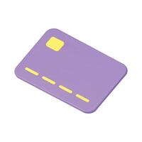 Debit credit card purple plastic electronic currency payment financial banking bill 3d icon vector