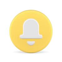 Sound alert notification ring bell circle yellow button signal reminder 3d icon realistic vector