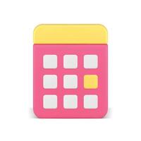 calendario calendario con marcador fecha importante fiesta fin de semana evento cita 3d icono vector