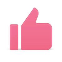 Thumb up best choice cyberspace like positive decision pink 3d icon realistic illustration vector