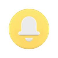 Reminder sound notification ring bell yellow circle button web alert 3d icon realistic vector