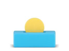 Tip box donate container with coin charity salary help financial income 3d icon realistic vector