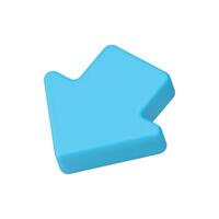 Blue arrow down left diagonal cursor navigation pointer isometric symbol 3d icon realistic vector