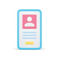 Mobile phone user homepage authorization screen page account 3d icon realistic illustration vector