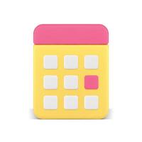 Calendar time management date marker planner accuracy important meeting reminder 3d icon vector