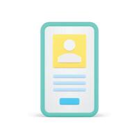 Smartphone app user mainpage homepage personal account authorization 3d icon realistic vector