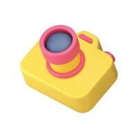 Photo yellow camera with lens and button multimedia content app 3d icon realistic vector