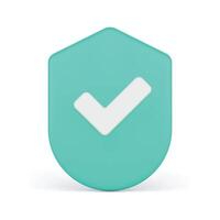 Checkmark shield secure firewall protection guarantee approved cyberspace connection 3d icon vector