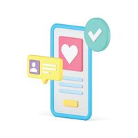 Mobile date application personal profile chat identification isometric 3d icon realistic vector