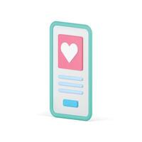 Dating application homepage isometric smartphone screen user profile 3d icon realistic vector