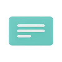 Chat box with text green rectangular button internet notification 3d icon realistic vector