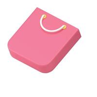 Store shop sale discount pink pack with handles for goods purchase carrying 3d icon realistic vector