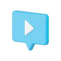 Play button blue speech bubble television channel music broadcasting isometric 3d icon vector