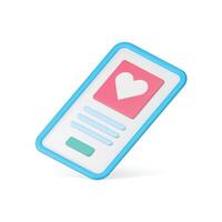 Date virtual meeting smartphone application user profile homepage 3d icon realistic vector