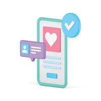 Dating app user success authorization homepage verification smartphone screen 3d icon vector