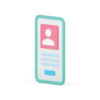 Mobile app user profile identification homepage authorization username login 3d icon vector