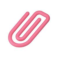 Paperclip pink wire clip staple stationery tool for paper document attaching 3d icon vector