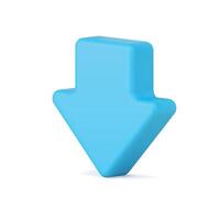 Down arrow pointer downward navigation isometric button blue 3d icon realistic illustration vector