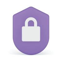 Lock data protect padlock shield security cyber technology crime control 3d icon realistic vector