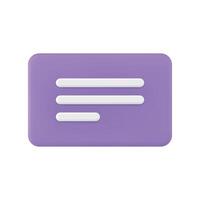 Text message rectangle chat bubble purple button cyberspace communication 3d icon realistic vector