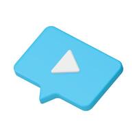 play notification blue button speech bubble live broadcasting 3d icon realistic vector