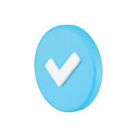 Complete done checkmark blue circle button acceptance confirmation isometric 3d icon vector